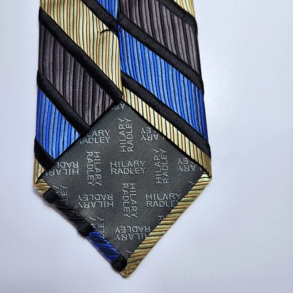 Hilary Radley Necktie Men's Blue Black Gold Striped Silk Made in Italy - Picture 4 of 5